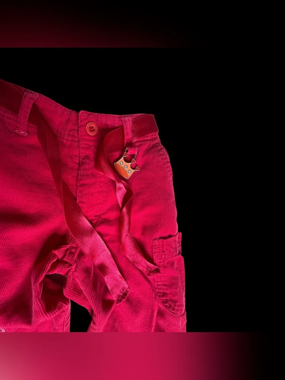 Healthtex Y2K Vtg Pink Corduroy Cargo Embroidered Bow Pants Sz 3T